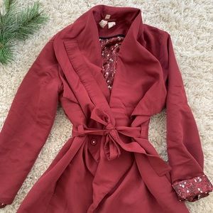 Cranberry trench coat with tie waist